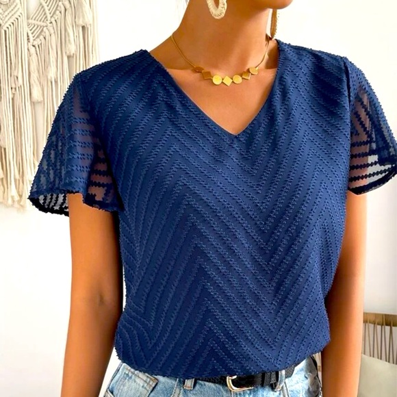 SHEIN Frenchy Solid Butterfly Sleeve V Neck Blouse - Picture 5 of 8